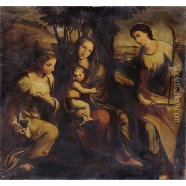 Madonna Col Bambino, Maria Maddalena E Santa Lucia Oil Painting -  Correggio