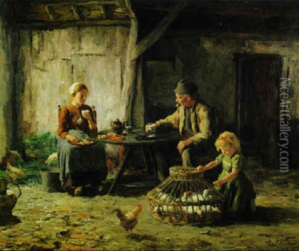 Counting The Chicks Oil Painting - Evert Pieters