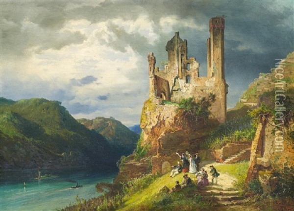 Reisende An Einer Ruine Im Rheintal Oil Painting - August Von Wille