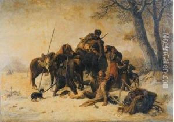Winterlandschap Met Plundering (1861) Oil Painting - William Karl Hahn