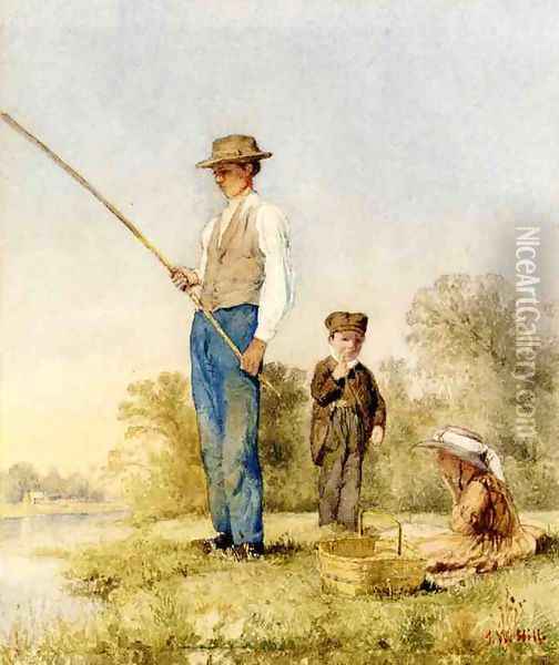 Fishing on a Lake Oil Painting - John Hill