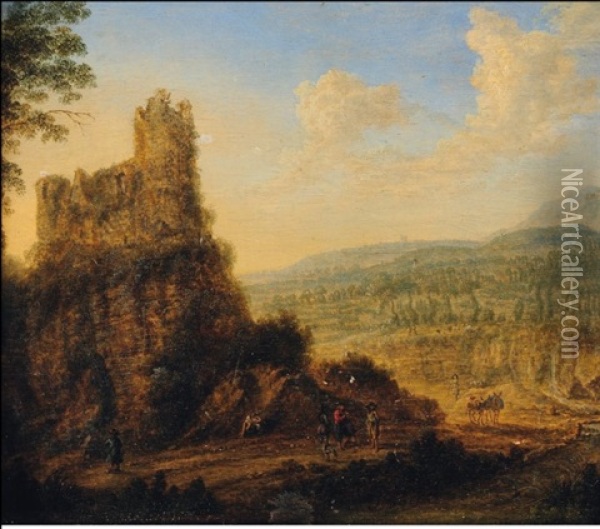 Paysage Au Chateau Fort En Ruine Sur Une Hauteur Oil Painting - Gillis Neyts
