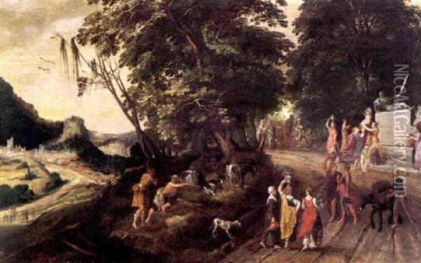 Landschaft Mit Hirten Und Reisenden Oil Painting - Karel van Mander the Elder