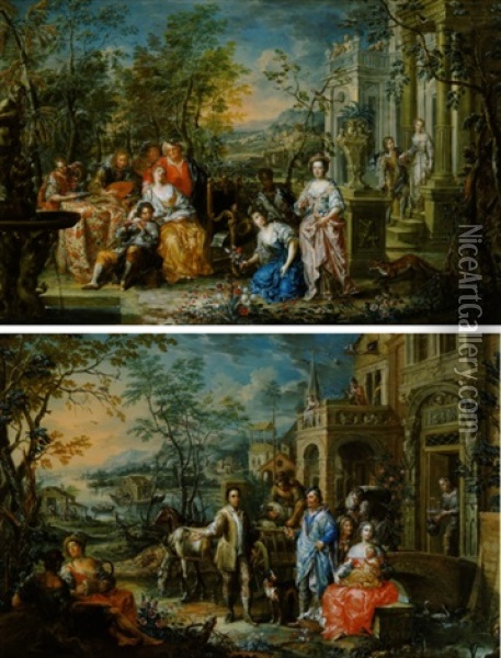 Musizierende Gesellschaft In Einem Schlosspark Oil Painting - Johann Georg Platzer