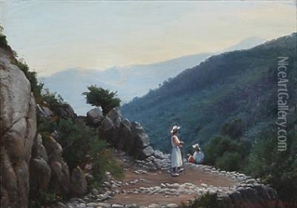 Swiss Mountain Landscape Oil Painting - Sigvard Marius Hansen