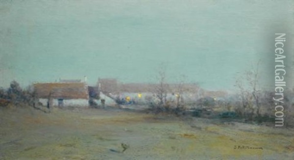 Farm At Dusk Oil Painting - Ivan Pavlovich Pokhitonov