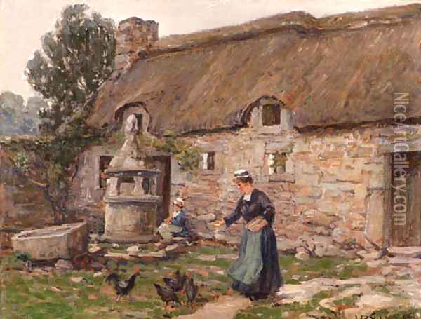 Feeding the Chickens Oil Painting - Wilson Henry Irvine