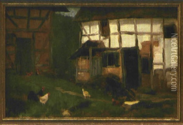 Bauernhof Mit Huhnern Oil Painting - Carl Jutz the Elder
