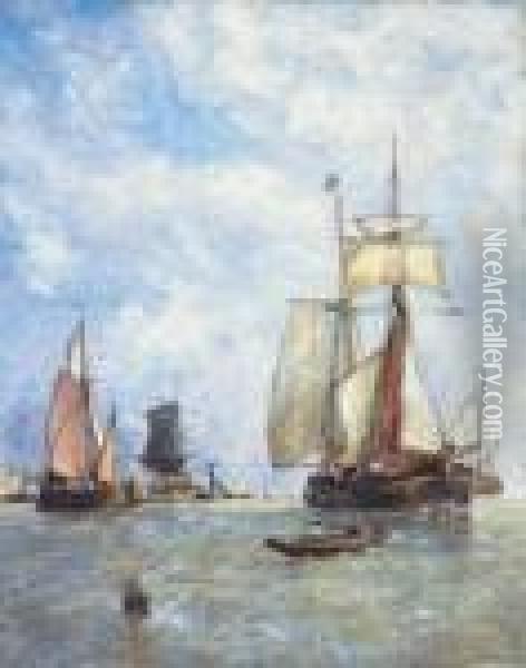 Sailing Ships Off The Dutch Coast Oil Painting - Paul-Jean Clays
