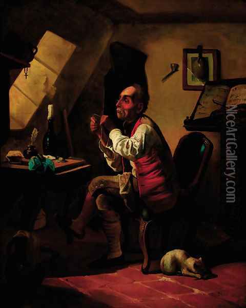 The musician darning his socks Oil Painting - Erskine Nicol