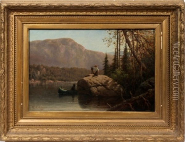 With Figure & Boat Oil Painting - George Lafayette Clough