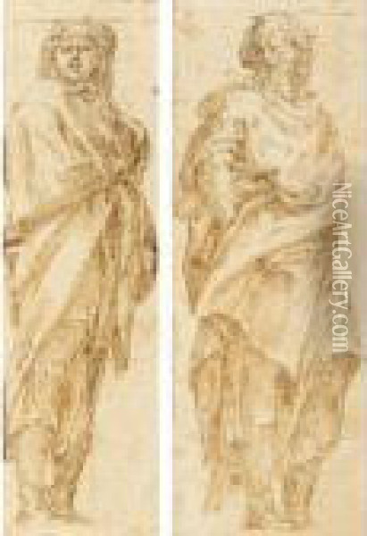 Two Studies: A Caryatid And A Telamon Oil Painting - Lelio Orsi