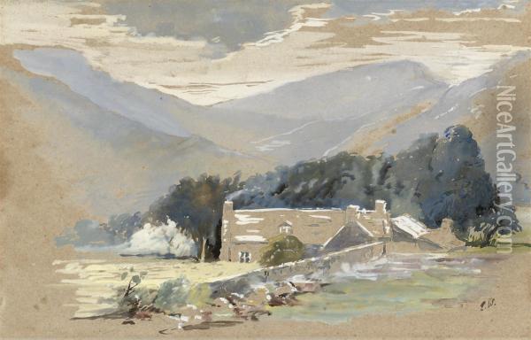 View Across A Plain Towards Snow-capped Mountains Oil Painting - William Gersham Collingwood