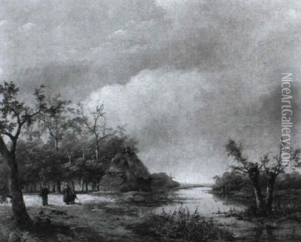 Hollandische Flusslandschaft Oil Painting - Andreas Schelfhout