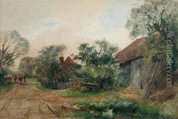 An Old Berkshire Farm Oil Painting - Henry Charles Fox