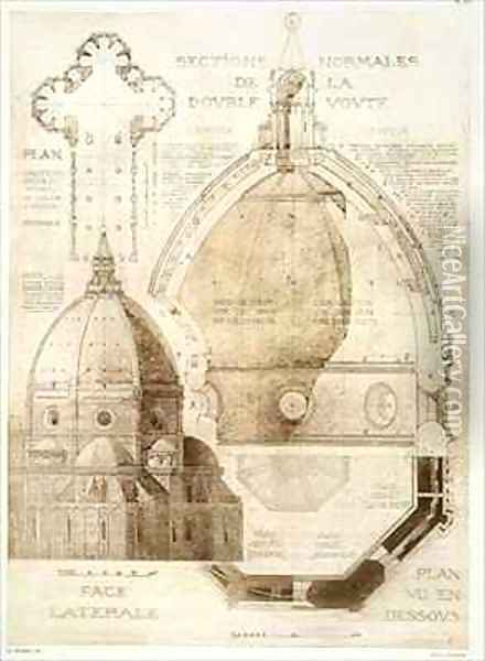 Plan Section and Elevation of Florence Cathedral from Fragments dArchitecture du Moyen Age et de la Renaissance 2 Oil Painting - Duquesne, Eugene