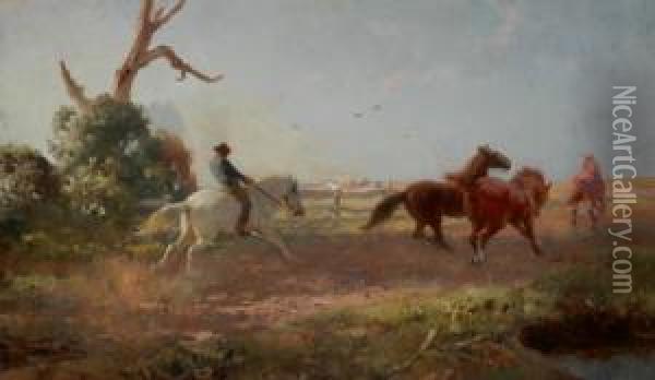 Mustering Horses Oil Painting - Jan Hendrik Scheltema