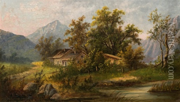 Gebirgslandschaft Mit Bauernhof Oil Painting - Adolf Chwala