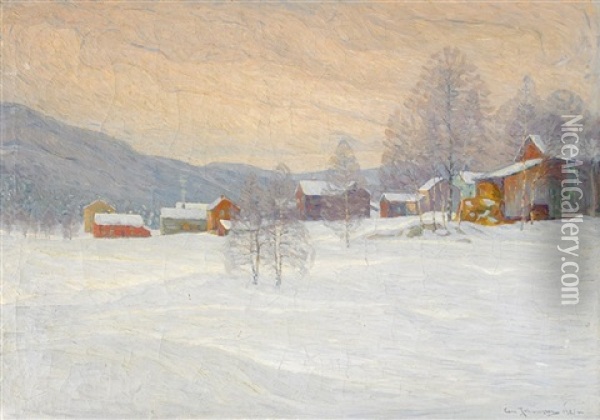 Norrlandsk Vinterbild Oil Painting - Carl (August) Johansson