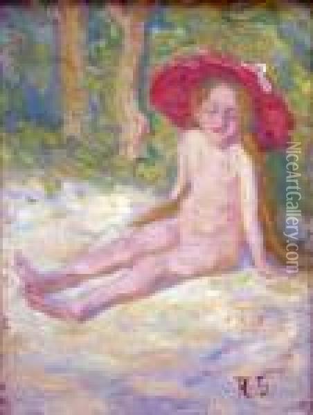 Petite Fille Au Chapeau Rouge Oil Painting - Raphael-Leon Leguilloux