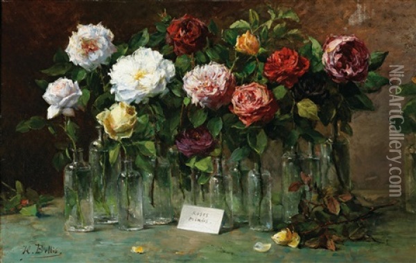 Roses Primees Oil Painting - Hubert Bellis