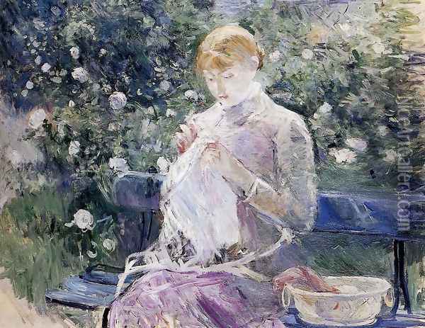 Pasie sewing in Bougival's Garden 1881 Oil Painting - Berthe Morisot