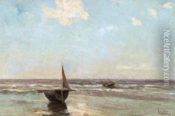 Marine Avec Barque Echouee Oil Painting - Louis Artan De Saint-Martin