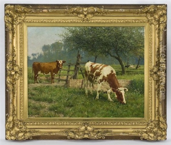 Cows In A Pasture Oil Painting - Adolphe Jacobs