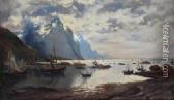 Norwegian Fjord Landscape Oil Painting - Adelsteen Normann