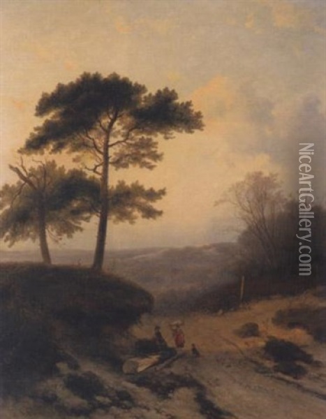 Landschaft Mit Rastenden Wanderern Oil Painting - Johannes Franciscus Hoppenbrouwers
