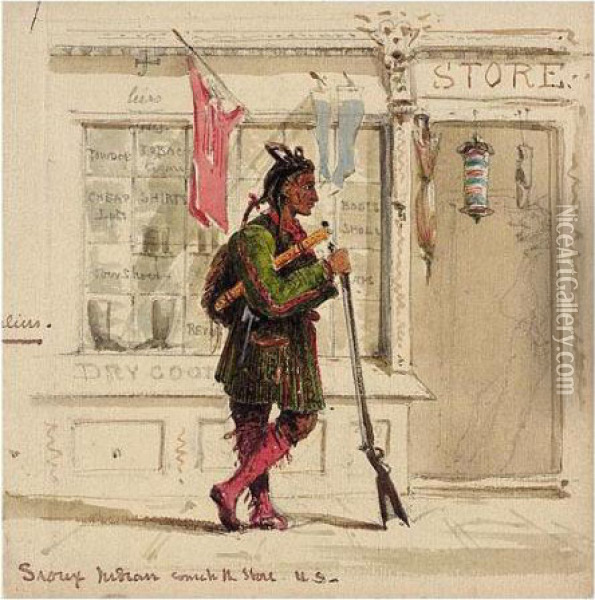 Sioux Indian Come To The Store - Us Oil Painting - Robert Taylor Pritchett