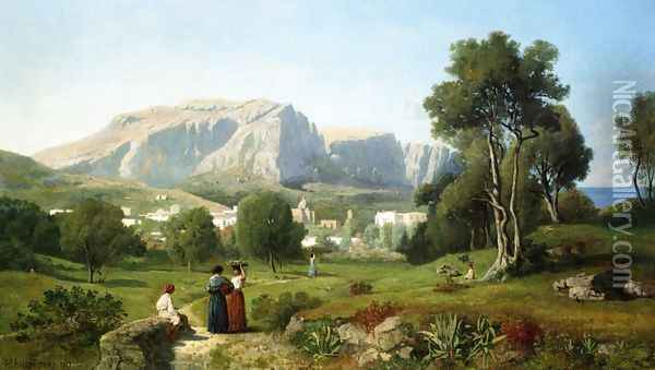 View of the Isle of Capri, Gulf of Naples Oil Painting - Henri-Joseph Harpignies