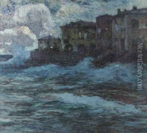 Case Di Pescatori Oil Painting - Giuseppe Sacheri