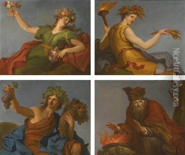 Allegories Of The Four Seasons Oil Painting - Hyacinthe Collin de Vermont