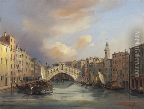 The Rialto Bridge, Venice Oil Painting - Carlo Grubacs