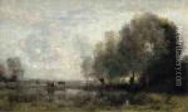 Vaches Au Paturage Aupres D'une Saulaie Oil Painting - Jean-Baptiste-Camille Corot