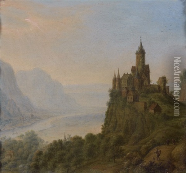 Paysage Panoramique De La Vallee Du Rhin Avec Un Chateau Oil Painting - Jan Griffier the Elder