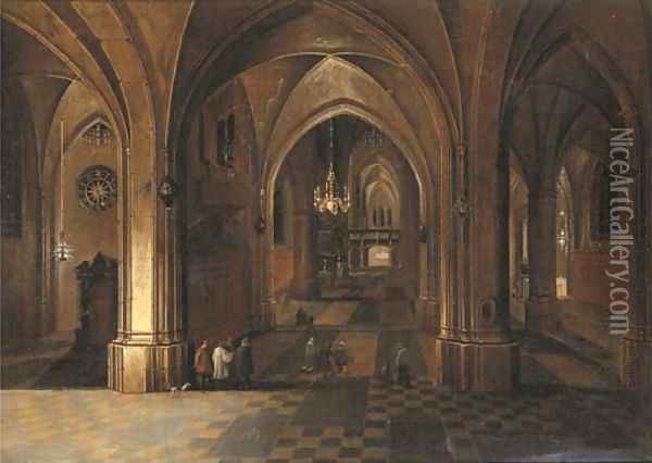 The interior of a gothic cathedral by night Oil Painting - Peeter, the Elder Neeffs