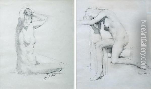 Pair Of Nude Studies Oil Painting - George James Coates