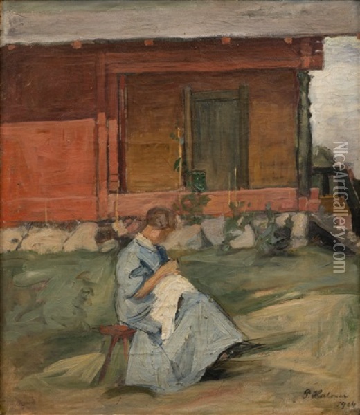 Sewing Woman Oil Painting - Pekka Halonen