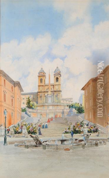 La Scalinata Di Trinita Dei Monti Oil Painting - Federico Schianchi