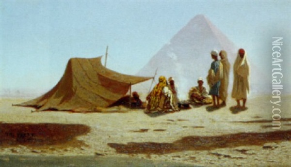 Campement Pres De La Grande Pyramide Oil Painting - Charles Theodore (Frere Bey) Frere