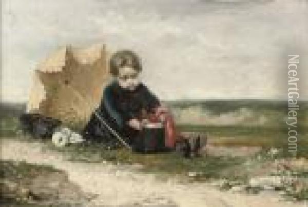 Enfant A L'ombrelle Et Au Shako Oil Painting - Eugene Carriere