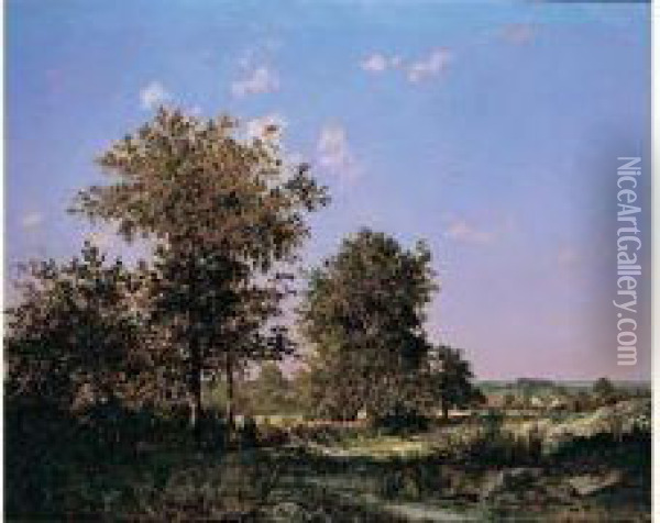 La Gardienne De Troupeau A Fontainebleau Oil Painting - Ernest Guillemer