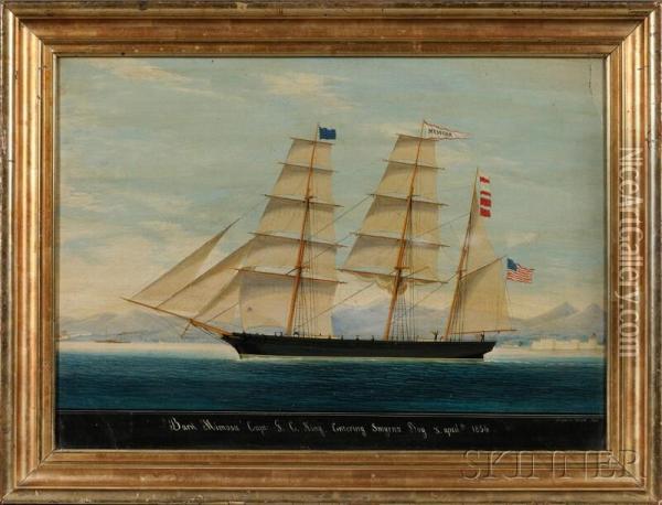 Bark Mimosa Capt. G.c. King, 
Entering Smyrna Bay Oil Painting - Raffael Corsini