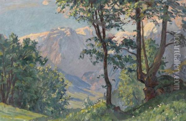 Braunwald Mit Rotstock Oil Painting - Carl Friedrich Felber