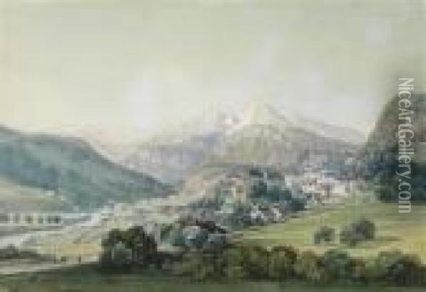 A View Ofberchtesgaden With Watzmann Mountain Oil Painting - Thomas Ender
