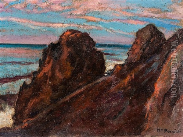 Rocky Coast In Italy, Around Oil Painting - Mario Puccini