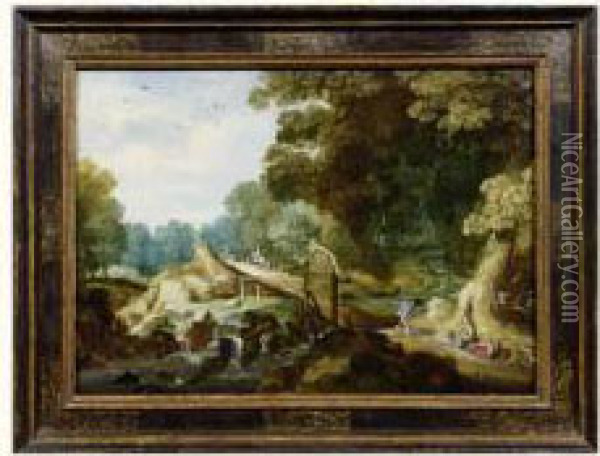 Paysage Au Pont Et Au Chasseur Oil Painting - Marten Ryckaert