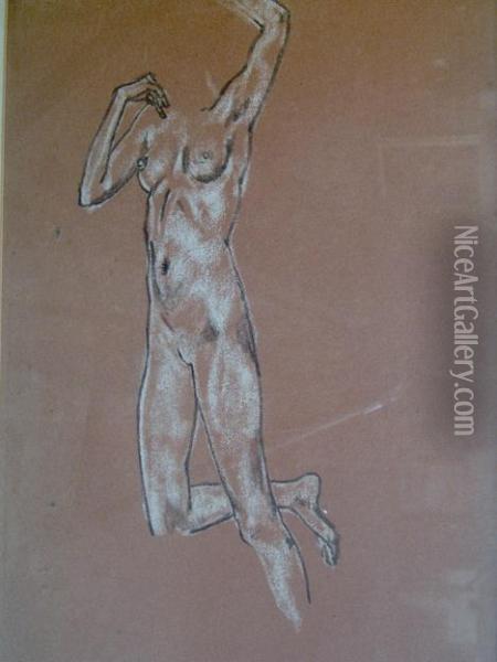 Study Of A Female Nude Oil Painting - Arthur Bowen Davies